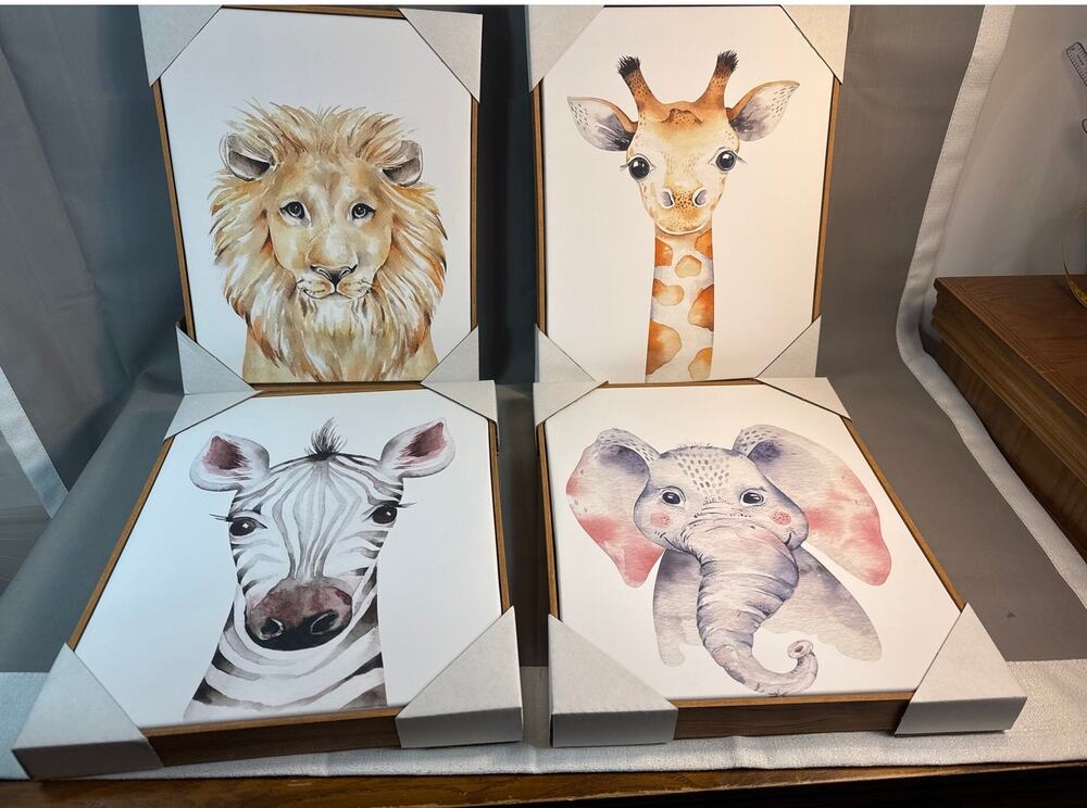 StyleWell Safari Animals Framed Wall Art 11x14” set 4 NIB